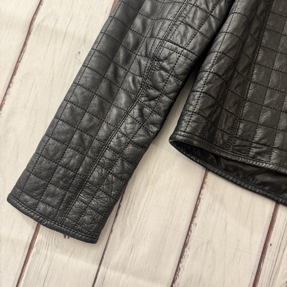 Zara Black‎ Lamb Leather Soft Quilted Size Small Jacket Zip Indie Rock Grunge - Picture 10 of 11
